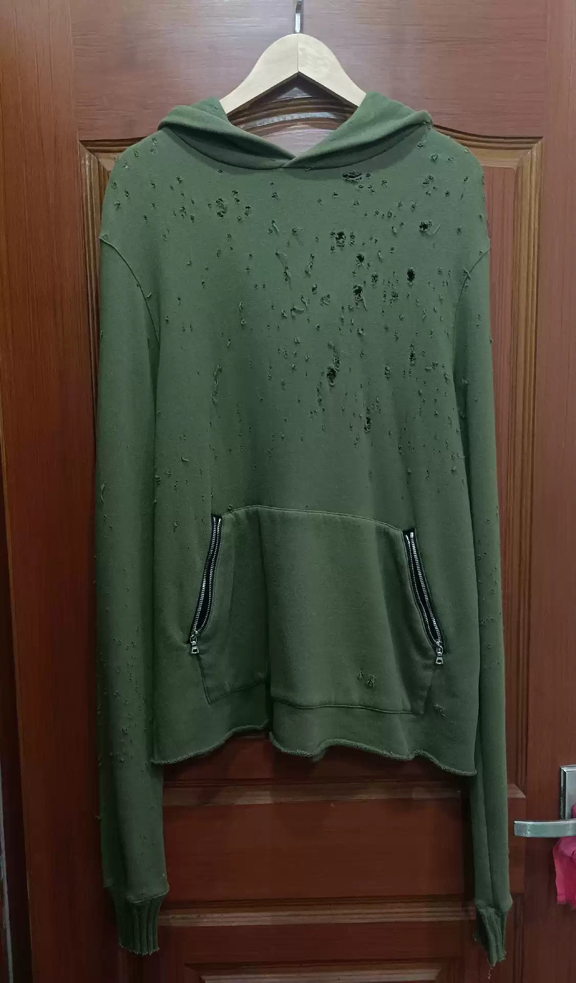 トップス amiri damage Amiri AMIRI 16 Shotgun Damage Hoodie Army Green Color Scheme