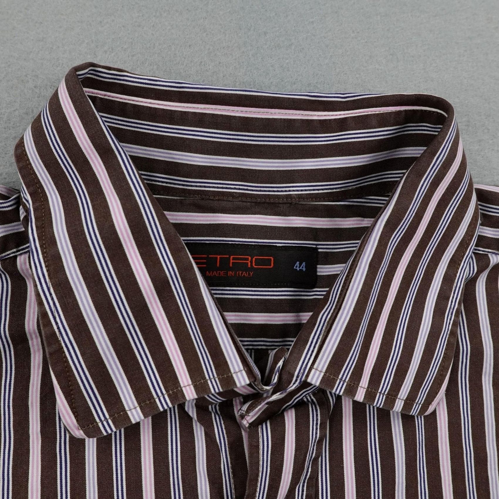 Etro ETRO Shirt Mens XL Brown Size Pink Stripes Dress Button Cotton Italy Size 46R - 2 Thumbnail