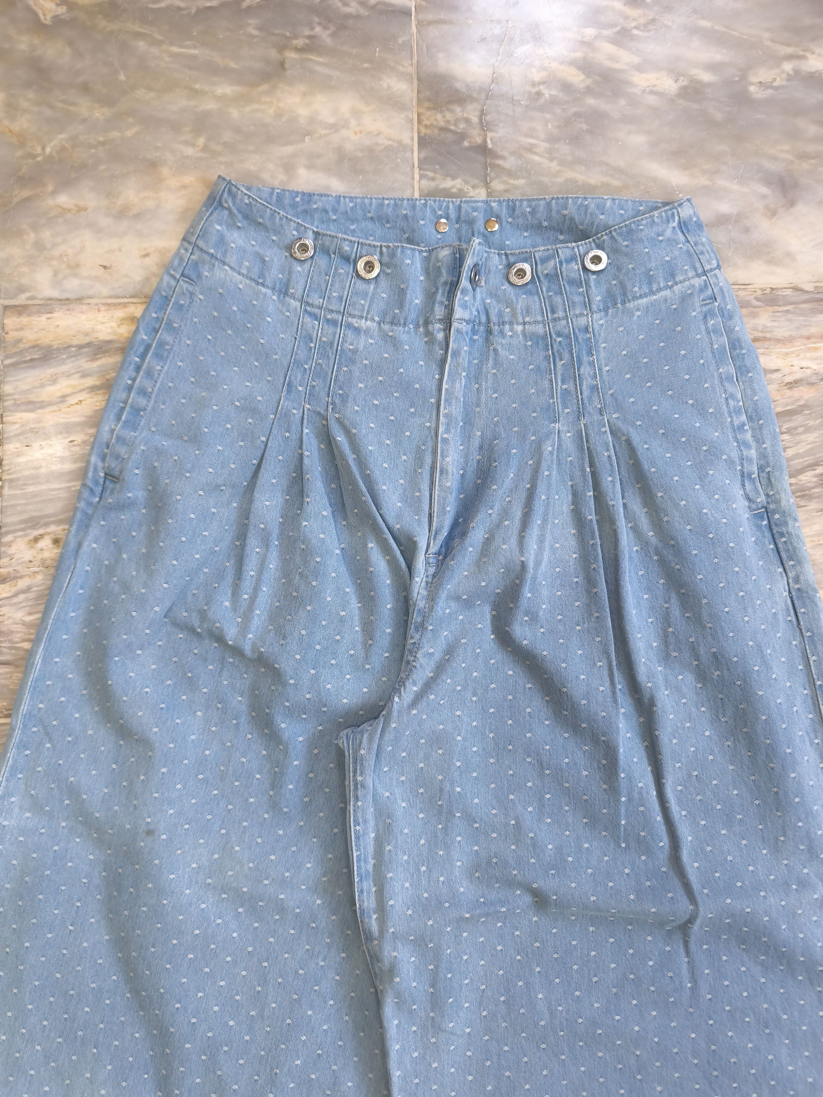 Yohji Yamamoto Limi Feu Wide Polka Denim Pants - Yohji Yamamoto Size 28" / US 6 / IT 42 - 2 Thumbnail