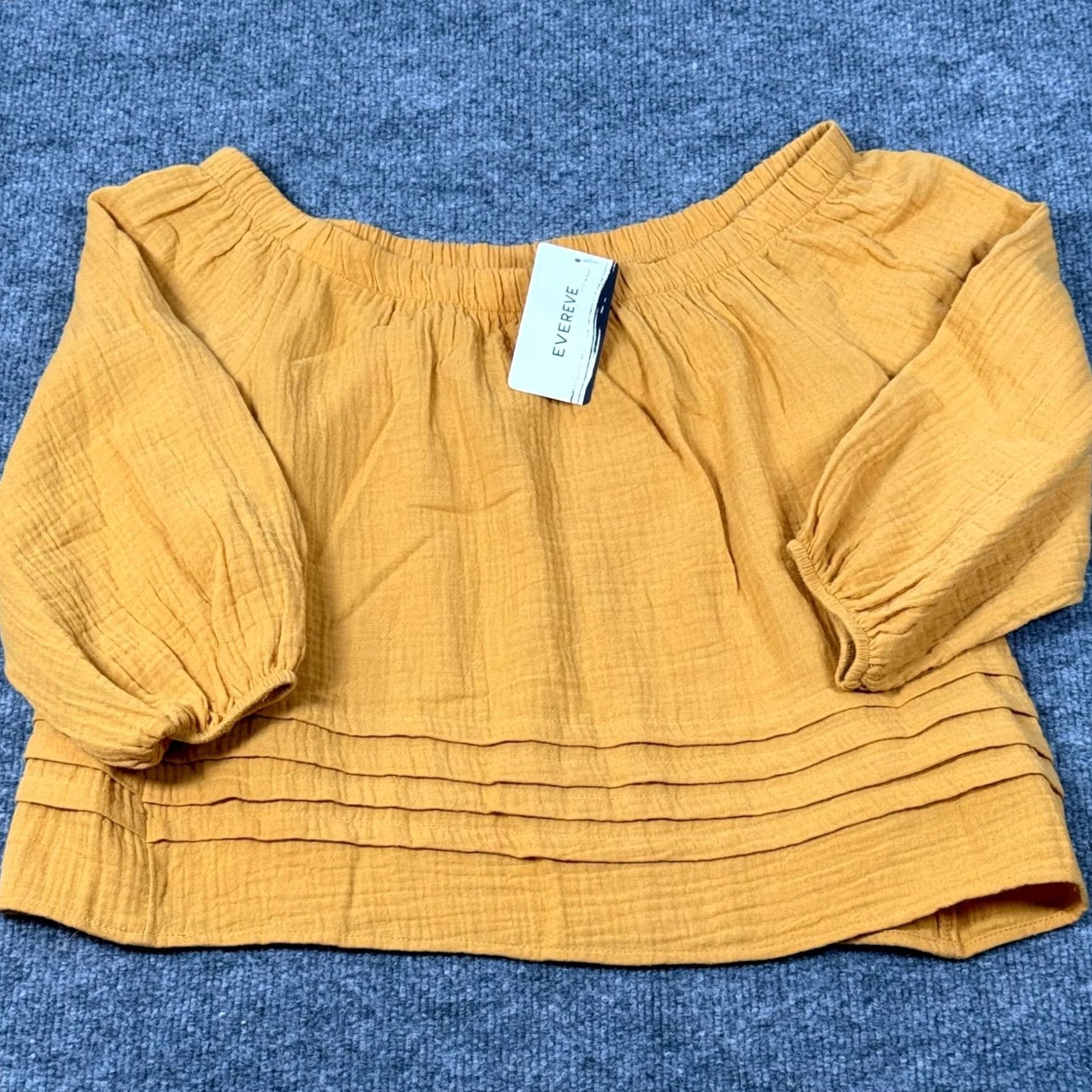 Vintage Roan + Ryan XS Blouse Off the Shoulder Cropped Balloon Sleeve Yellow Boho Pleated Gauze Women Top Size XS / US 0-2 / IT 36-38 - 2 Thumbnail