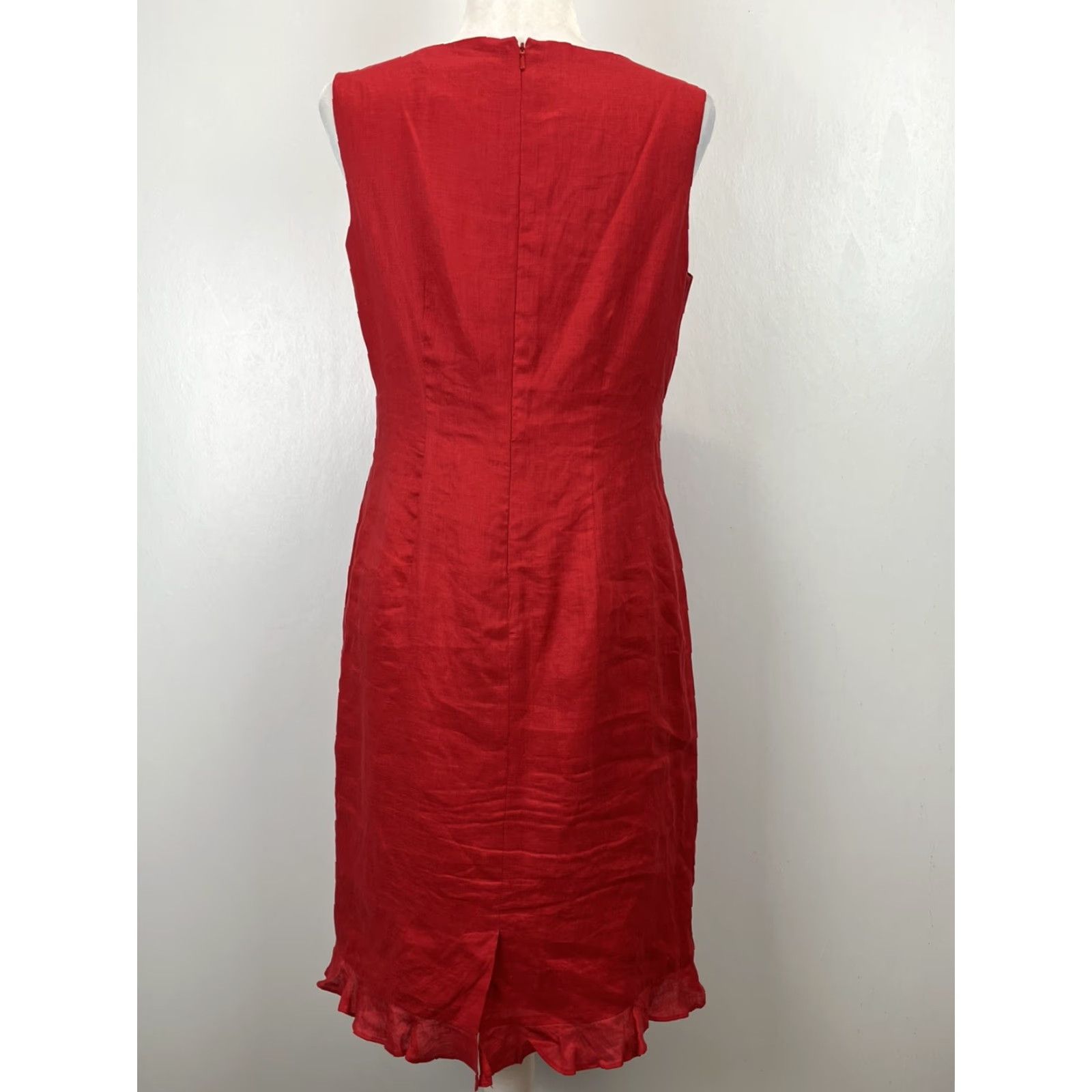 Vintage Natural Instinct Linen Dress - Dress - Women - Size 6 - Red - Sleeveless - Knee Length - Shirt Dress Size M / US 6-8 / IT 42-44 - 4 Thumbnail