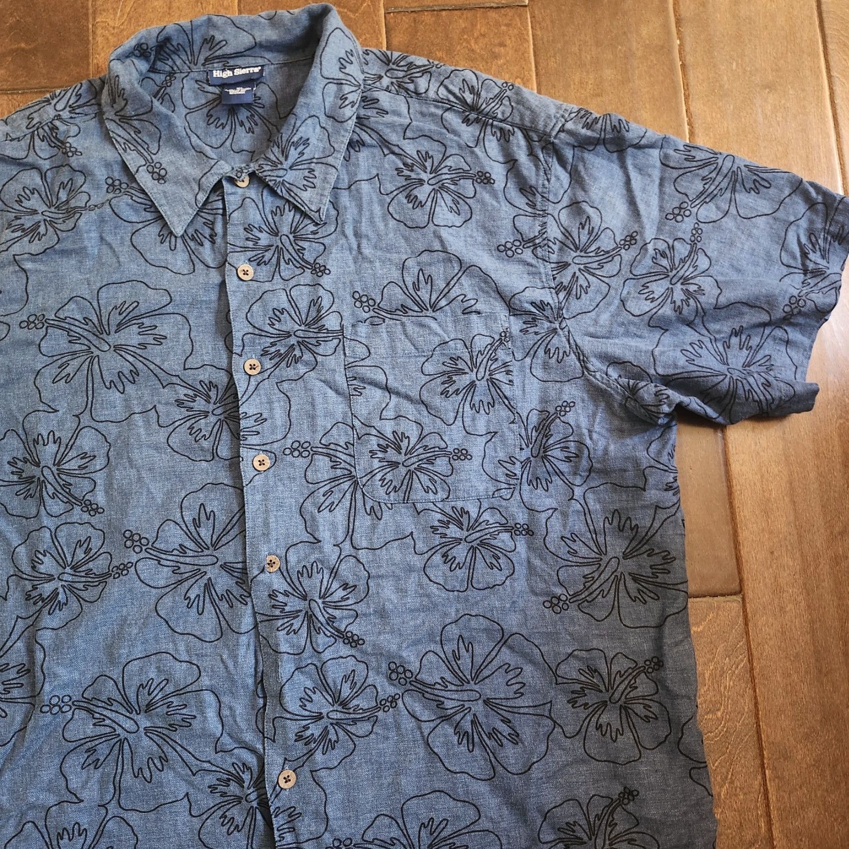 High Sierra High Sierra Shirt Floral Short Sleeve Button-Up XL Teens Boys Blue Linen Rayon Summer Spring Fall Moment Size US XL / EU 56 / 4 - 4 Thumbnail