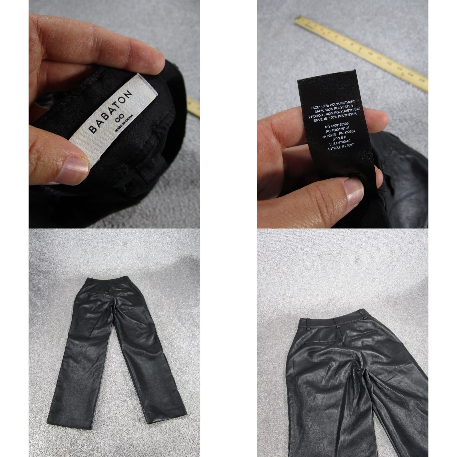 Vintage Babaton Pants Womens 00 Black Faux Leather Cropped Trousers Mid Rise Straight Front Crop Pants Womens Bakban? Size 24" / US 00 / IT 34 - 8 Thumbnail
