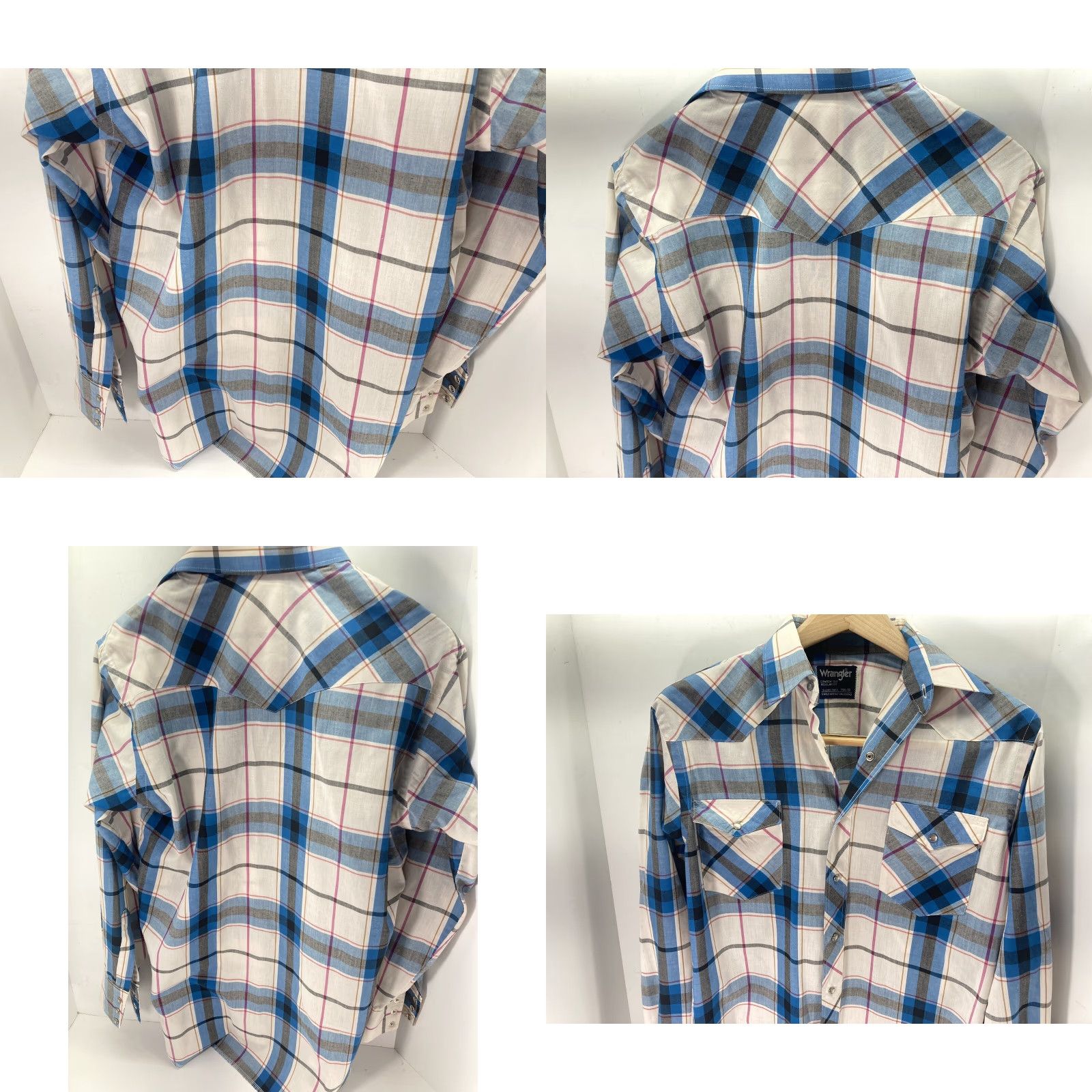 Wrangler VINTAGE Wrangler Pearl Snap Shirt Men M Blue Pink Plaid Long Sleeve Western Size US M / EU 48-50 / 2 - 8 Thumbnail
