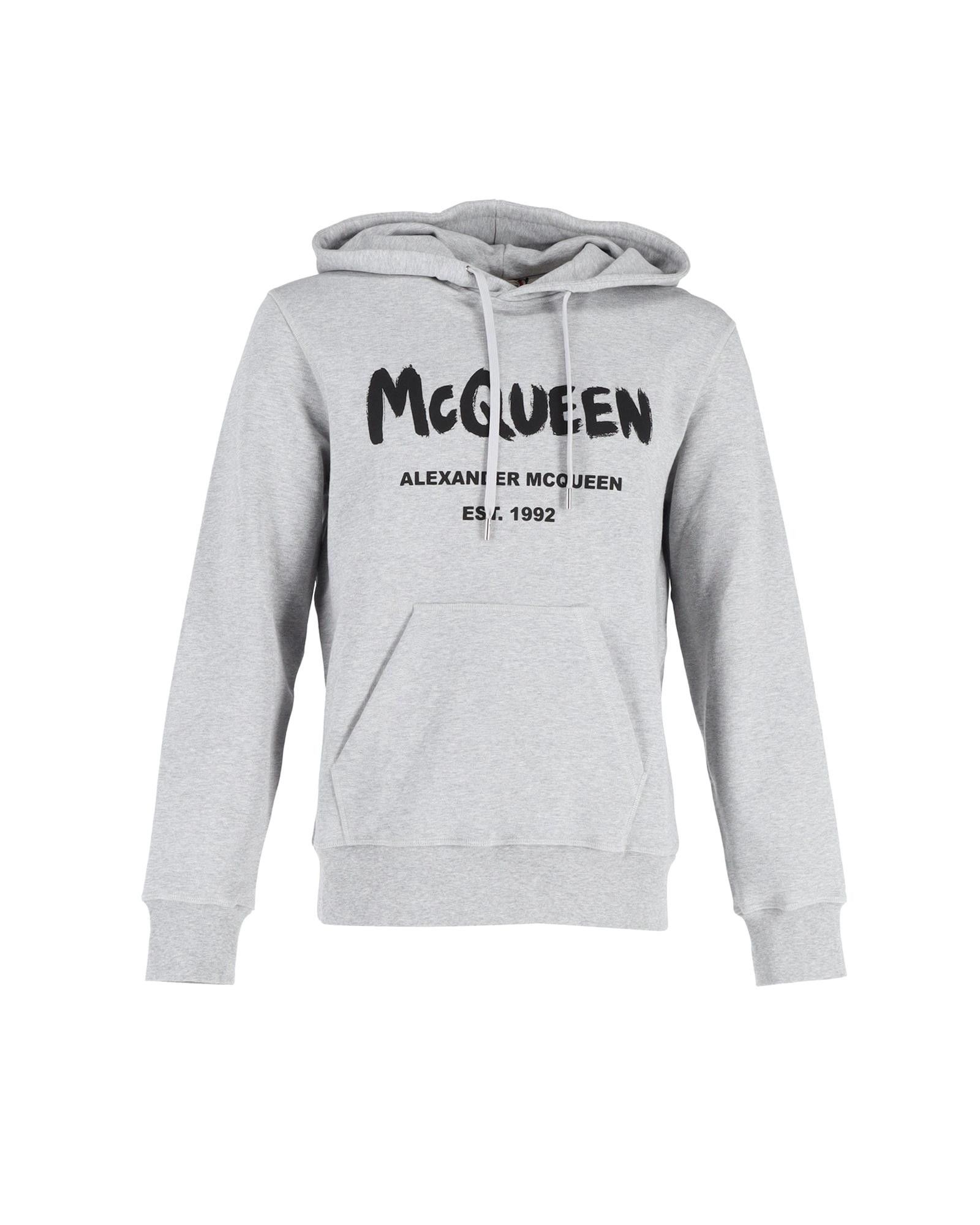 image of Alexander Mcqueen Graffiti Logo Hoodie Sweatshirt In Grey Cotton, Men's (Size XL)