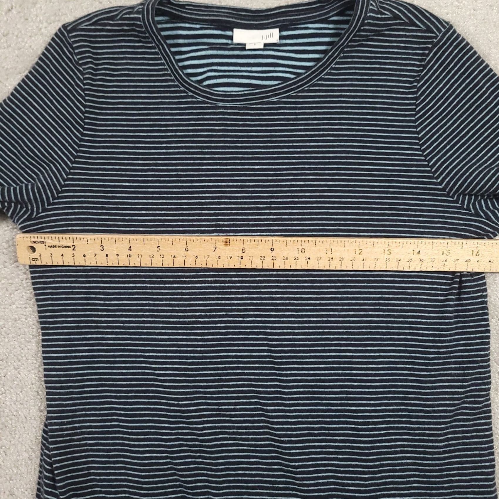 J. Jill J. Jill Striped Dress Shirt Navy Blue Mixed Media Cotton Shirttail Knee Length Women S Black? Size S / US 4 / IT 40 - 3 Thumbnail