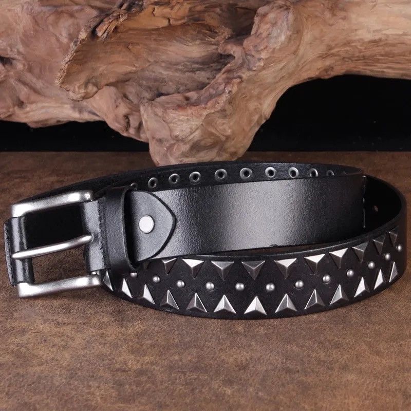 Genuine Leather × Vintage Handmade Studded Heavy Metal Style Belt Genuine Leather Size ONE SIZE - 4 Thumbnail