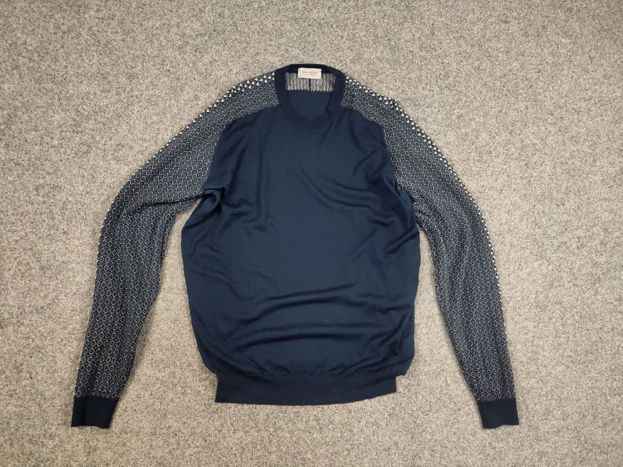John Smedley John Smedley Classic Lana Wool Pattern Crew Check Sweater Size US L / EU 52-54 / 3 - 11 Thumbnail