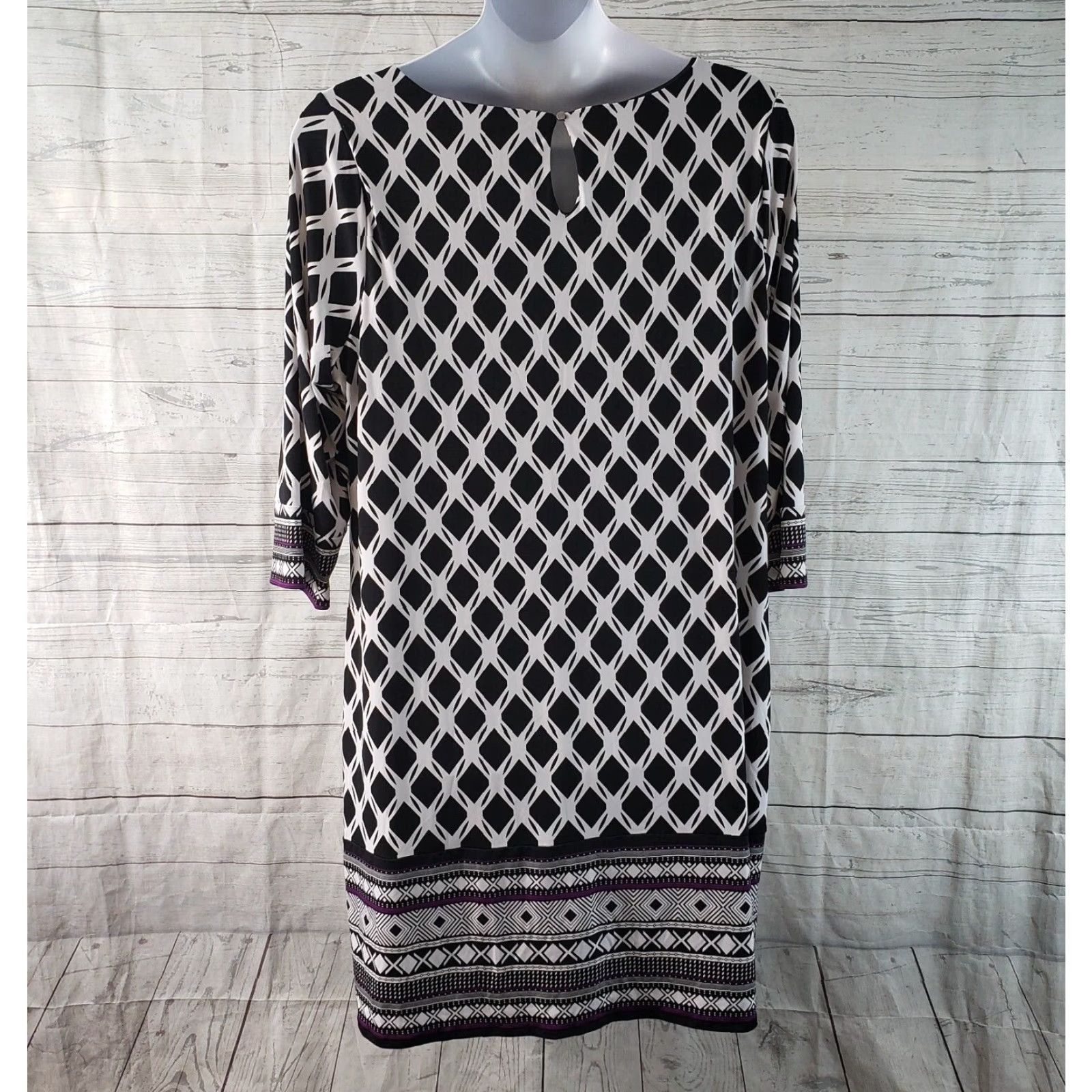 Vintage 41Hawthorn Dress Geometric 3X Black White 3/4 Sleeve Knee Length Womens Size XXL / US 16-18 / IT 52-54 - 4 Thumbnail
