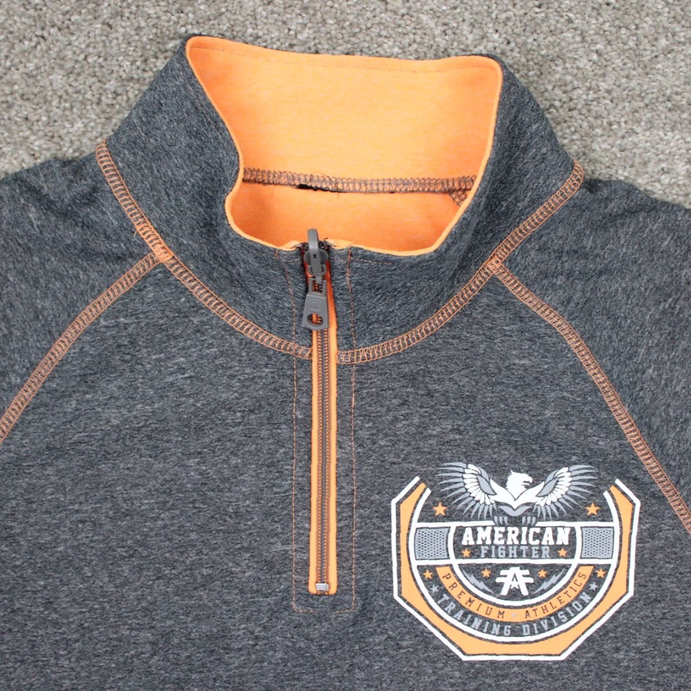 Vintage American Fighter Sweatshirt Men 2XL Gray/Orange 1/4 Zip L/S Pullover Sweater Size US XXL / EU 58 / 5 - 4 Thumbnail