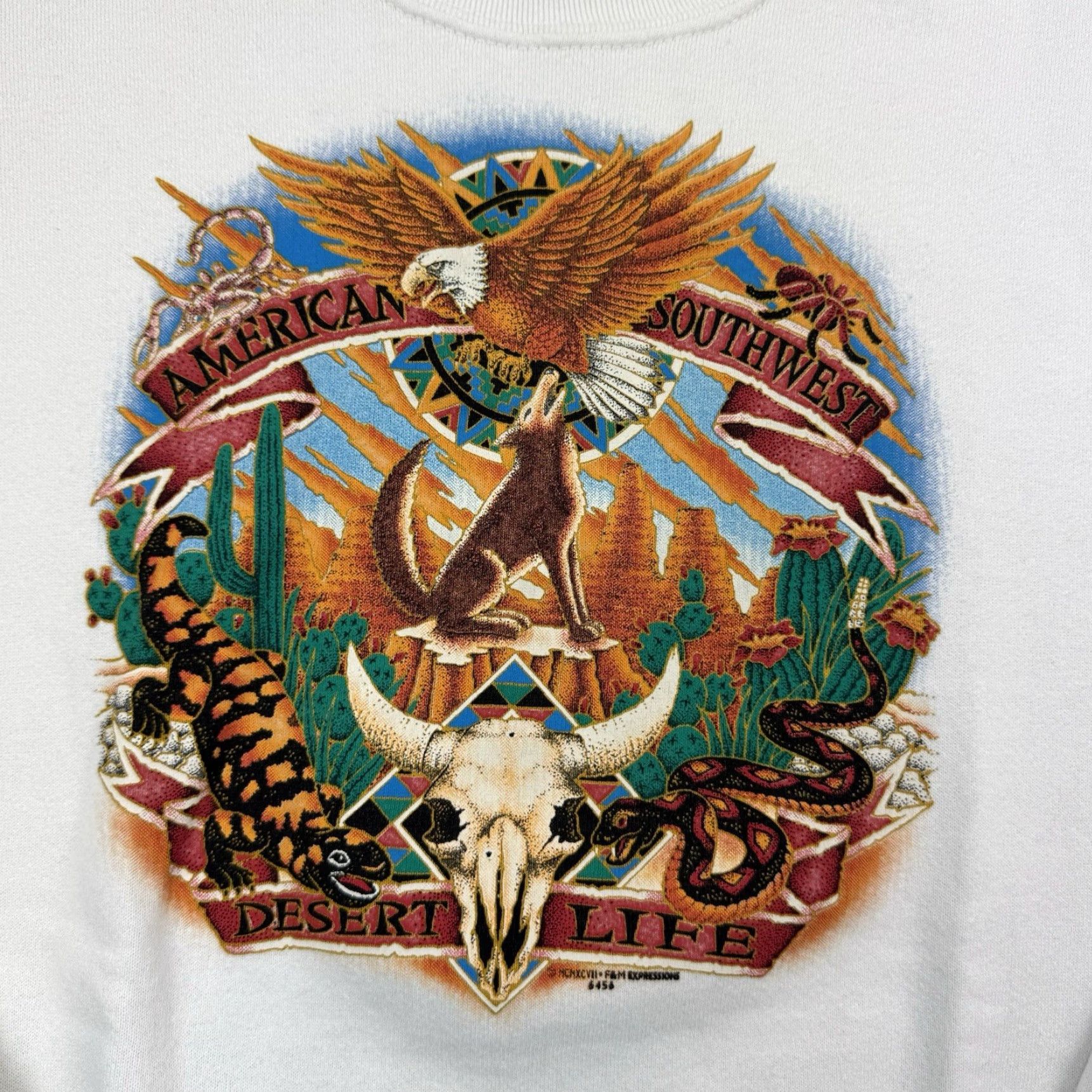 Fruit Of The Loom Vintage Desert Nature Sweatshirt Adult Large White Animals Southwestern 90s USA Size US L / EU 52-54 / 3 - 2 Thumbnail