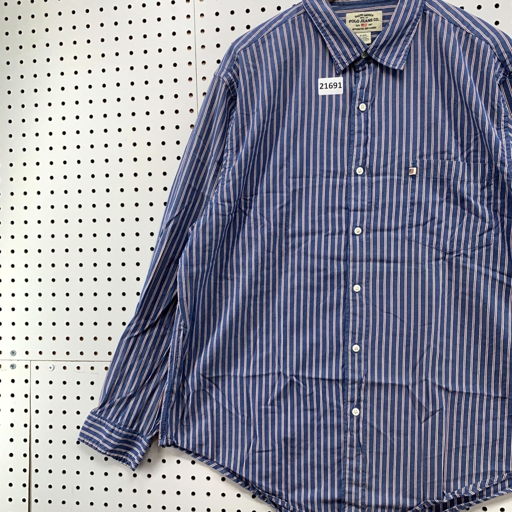 Ralph Lauren Ralph Lauren Polo Jeans Button Shirt Men XL Blue White Vertical Striped Button-Up Long Sleeve Size US XL / EU 56 / 4 - 3 Thumbnail