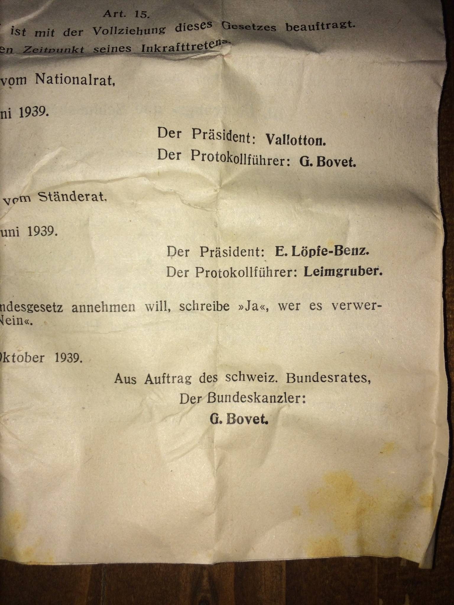 Other Referendum, Switzerland (December 1939) Size ONE SIZE - 6 Thumbnail