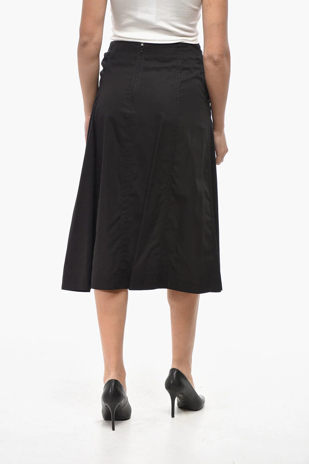 Bottega Veneta og1mm0426 Poplin Midi Skirt in Black Size 28" / US 6 / IT 42 - 2 Thumbnail