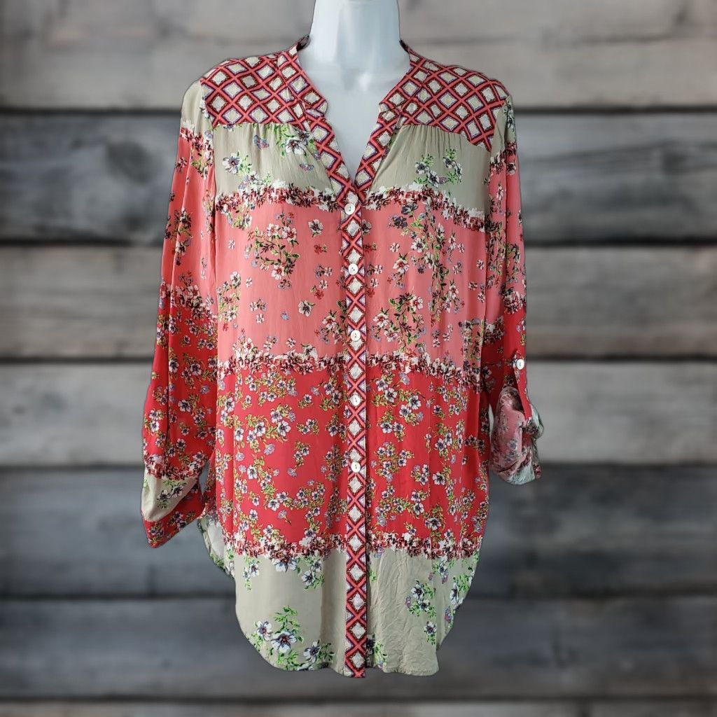 Olive Olive Hill Womens Button Front Shirt Sz M Pink Floral Long Sleeve Rayon Size M / US 6-8 / IT 42-44 - 1 Thumbnail