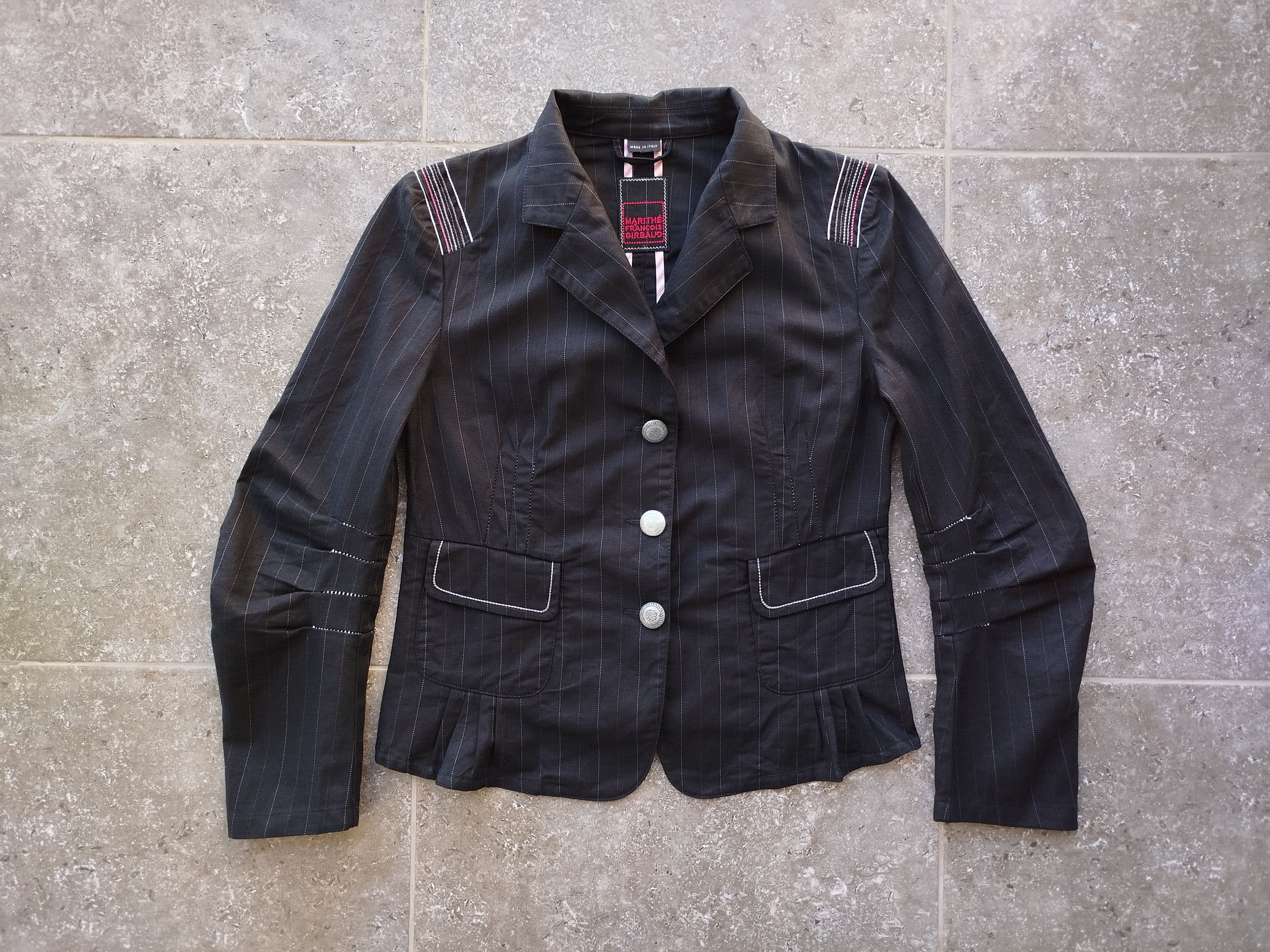 Marithe + Francois Girbaud Blazer Jacket Striped Pockets Cotton Italy Vintage 00s Size S / US 4 / IT 40 - 2 Thumbnail