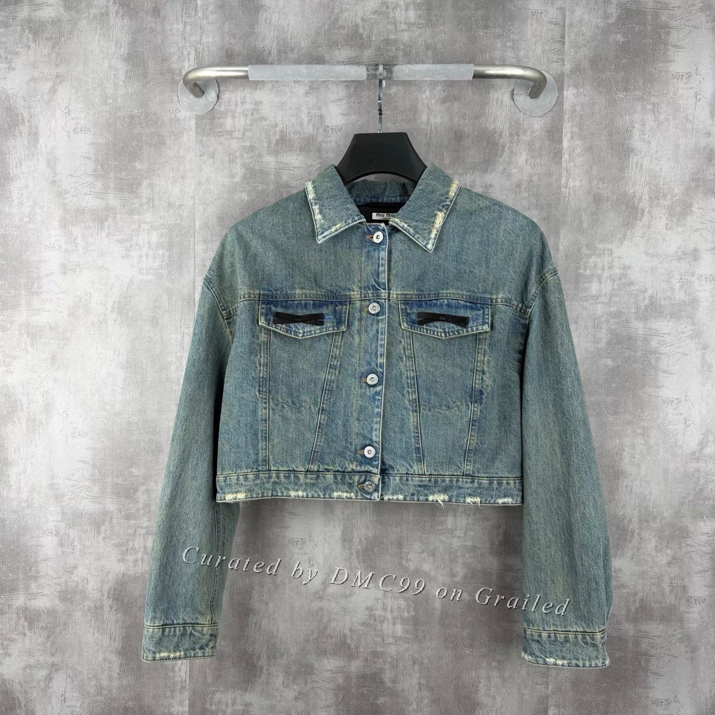Miu Miu MiuMiu Leather Logo Vintage Distressed Denim Jacket Size S / US 4 / IT 40 - 1 Thumbnail
