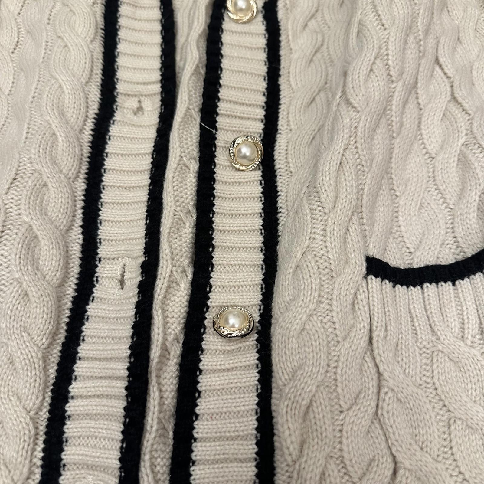 Tom Ford FORE XL Cream Cable Knit Cardigan with Black Trim Size XL / US 12-14 / IT 48-50 - 3 Thumbnail