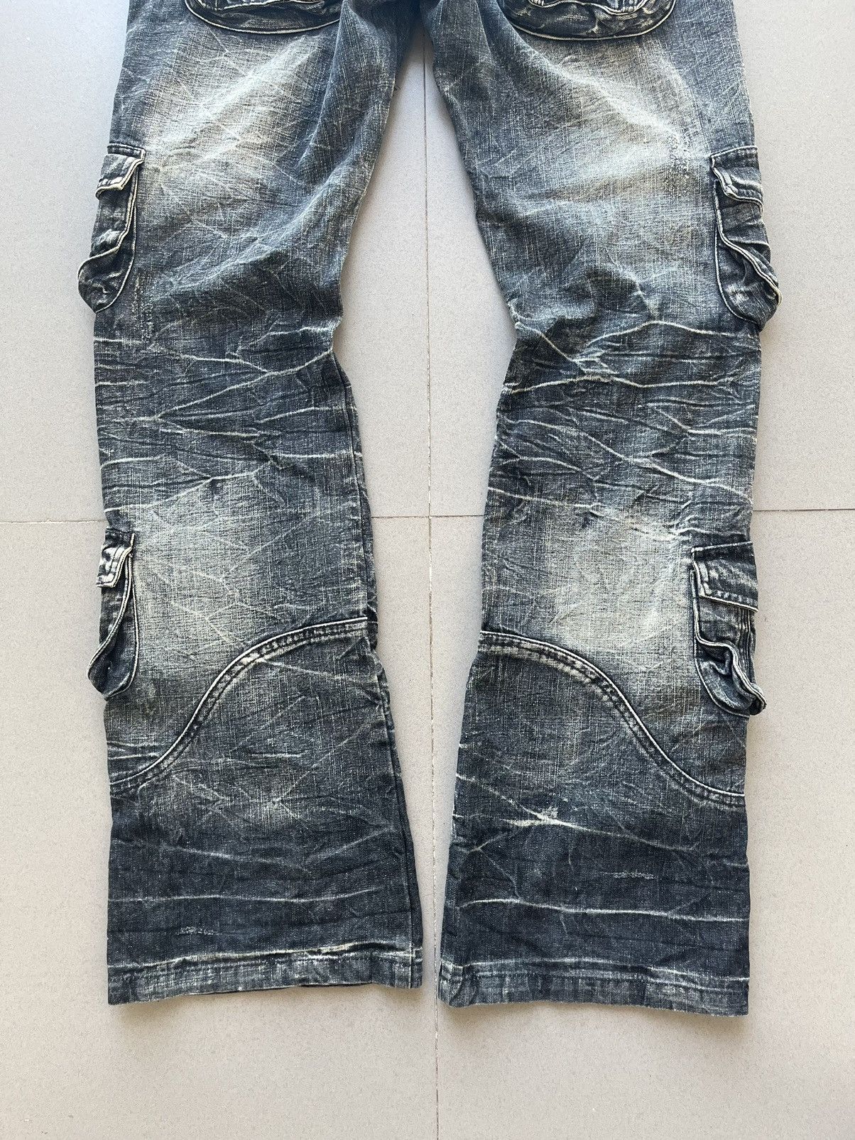 LOWBOX Japanese~Lowbox Flare BootCut Denim Cargo Multi Pocket Pants Size US 32 / EU 48 - 8 Thumbnail
