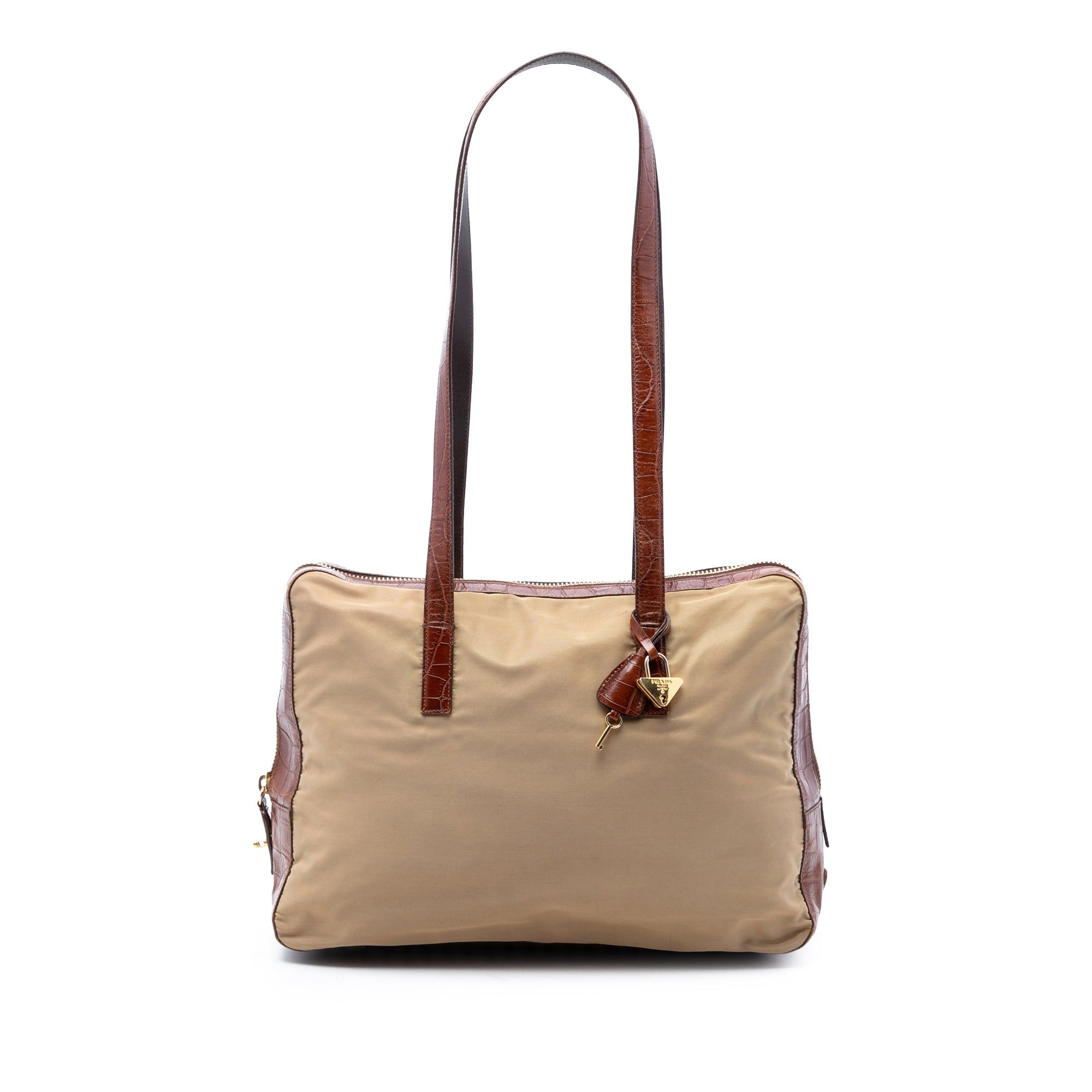 Prada Croc Embossed Leather Trimmed Tessuto Shoulder Bag Size ONE SIZE - 1 Thumbnail