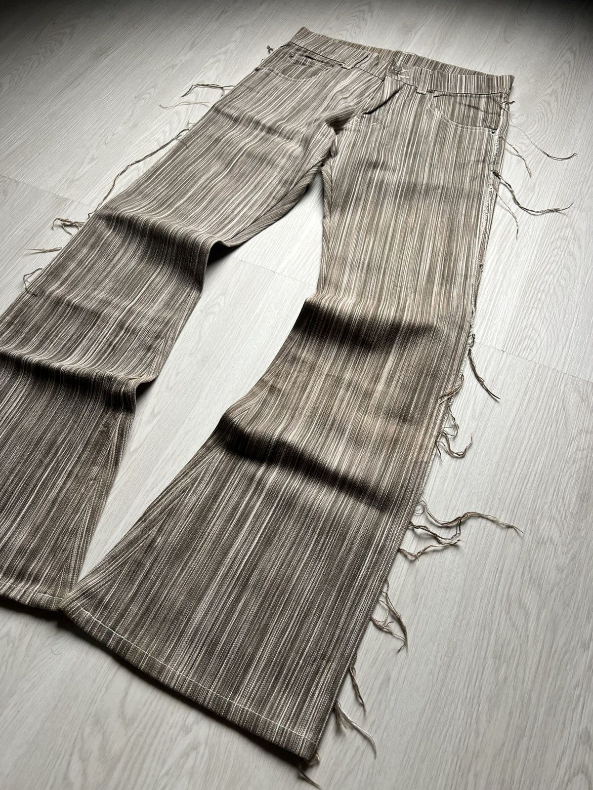 If Six Was Nine Tornado Mart Shadow Stripe Fringe Flared Denim Size US 29 - 3 Thumbnail