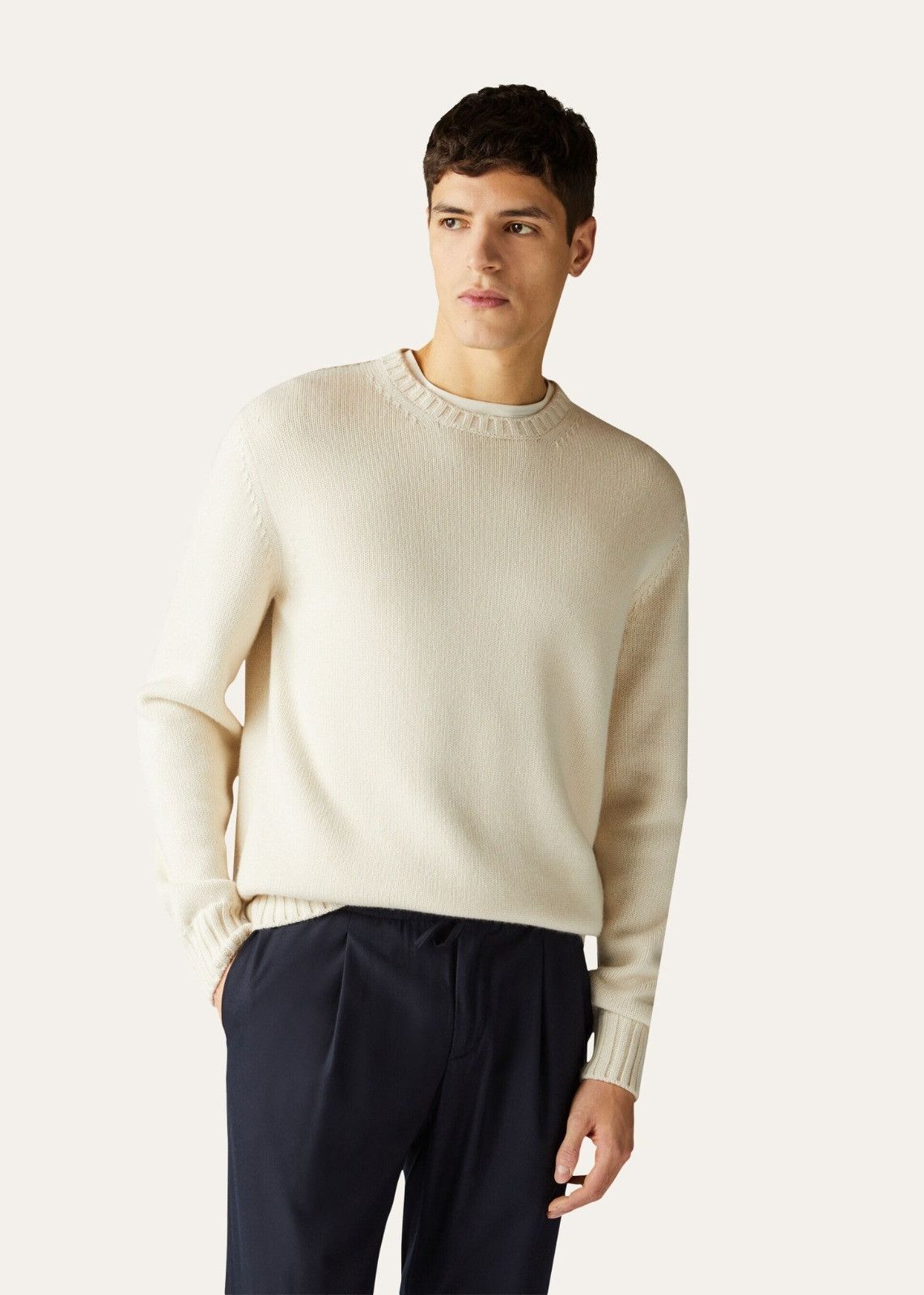 Loro Piana o1srvl11e1024 Girocollo Pearse Cashmere Sweater in Cream Size US M / EU 48-50 / 2 - 1 Thumbnail