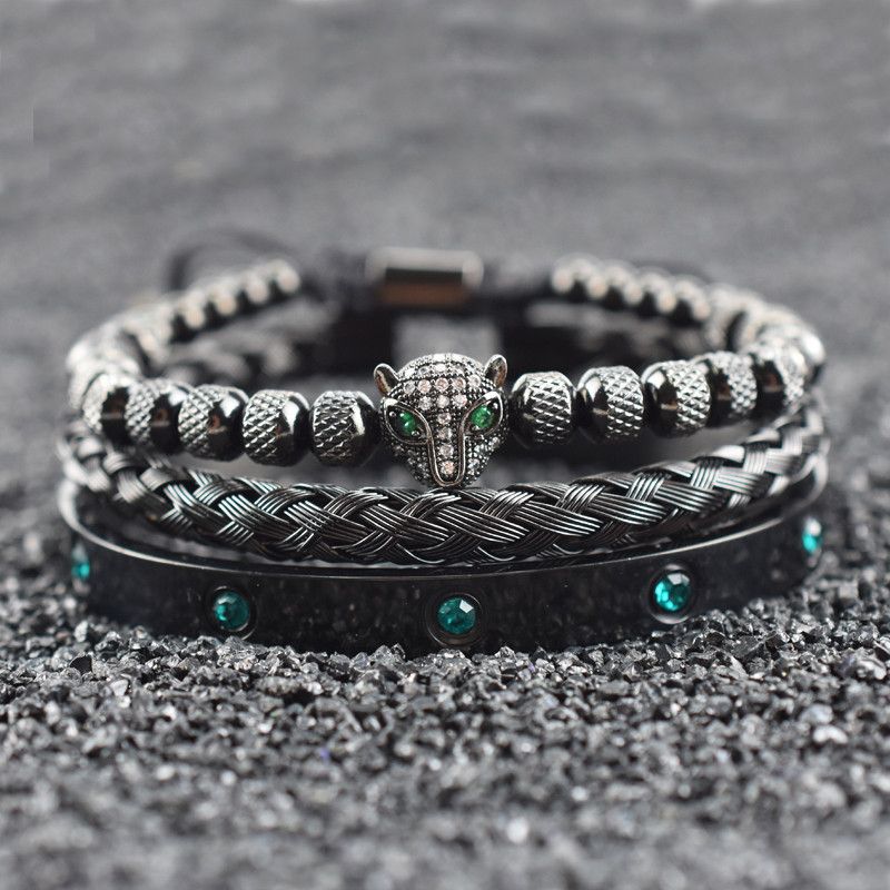 Jewelry Leopard Head Charm Crystals Stainless Steel Bracelet Size ONE SIZE - 1 Thumbnail