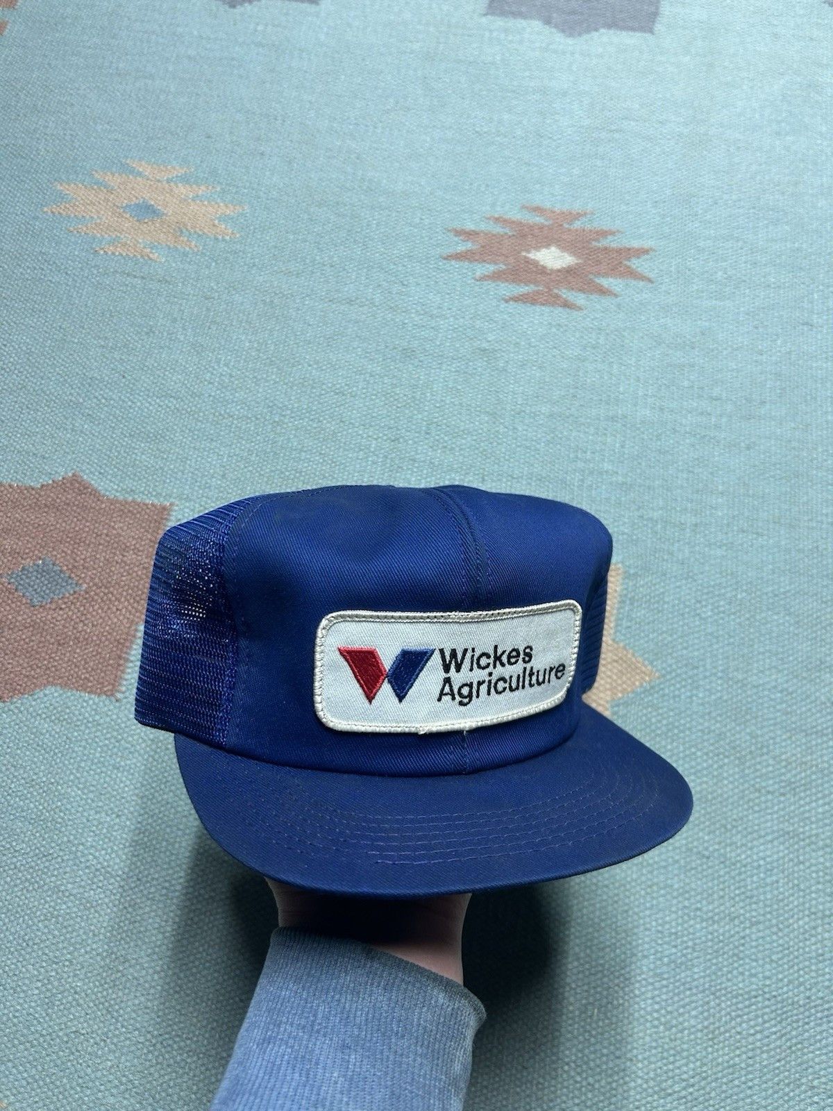 Vintage Vtg k products bran trucker hat Wickes Agriculture patch USA Size ONE SIZE - 1 Thumbnail