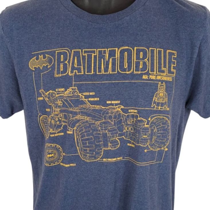 LEGO LEGO Batmobile T Shirt Mens Small Blue DC Comics Batman Movie Cartoon Graphic Print Shirt Mens Size US S / EU 44-46 / 1 - 2 Thumbnail