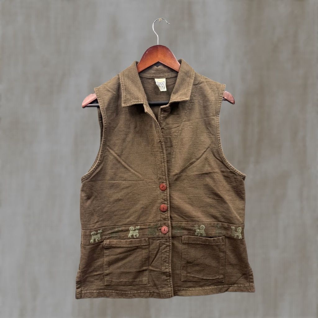 Vintage VINTAGE Viva City USA Brown Sleeveless Button Up Vest Women's L Embroidered Patch Pockets Boho Size L / US 10 / IT 46 - 1 Thumbnail