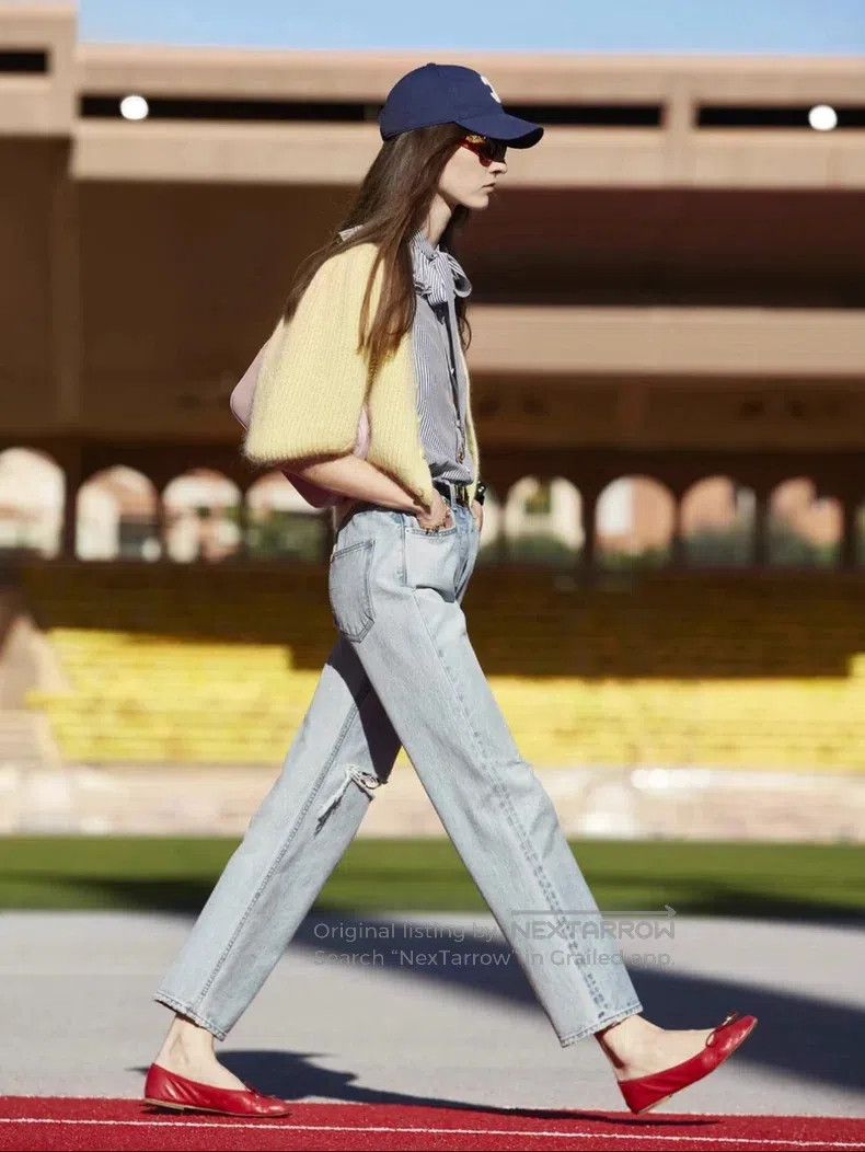 Celine CELINE Single Knee Slash Destroyed Light Blue Washed Strai Size US 27 - 8 Thumbnail