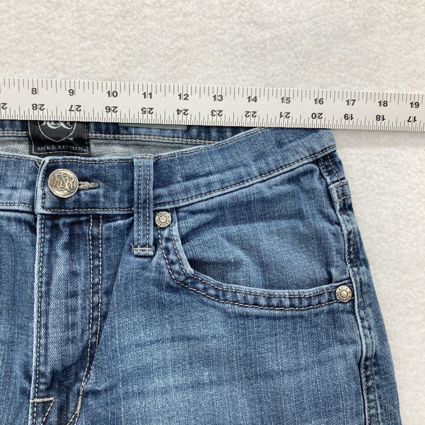 Vintage Rock & Republic Jeans Mens 32x32 Blue Straight Stretch Denim Zip Fly Grunge Rock Size US 32 / EU 48 - 6 Thumbnail