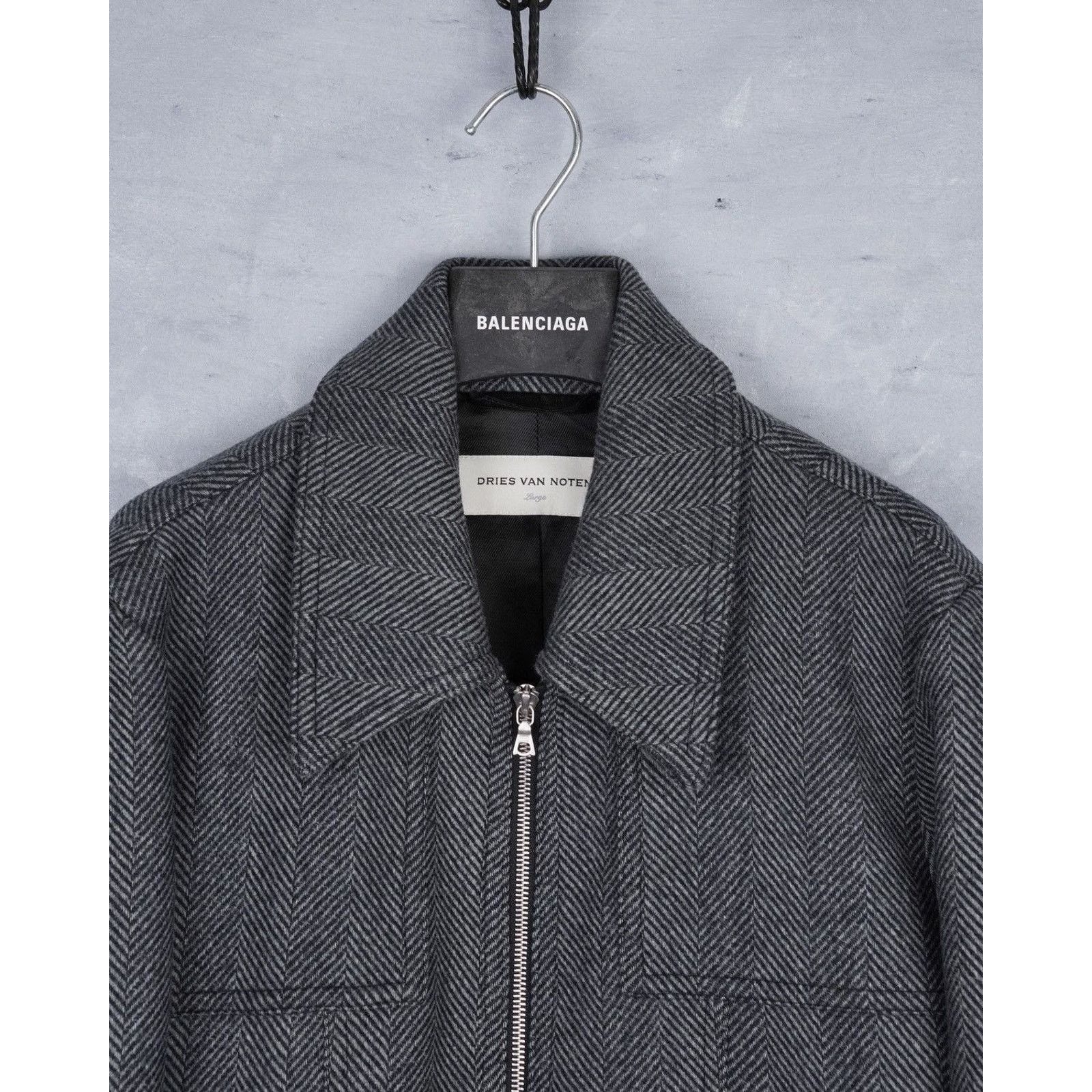 Dries Van Noten Dries van noten herringbone gray wool bomber jacket Size US L / EU 52-54 / 3 - 3 Thumbnail
