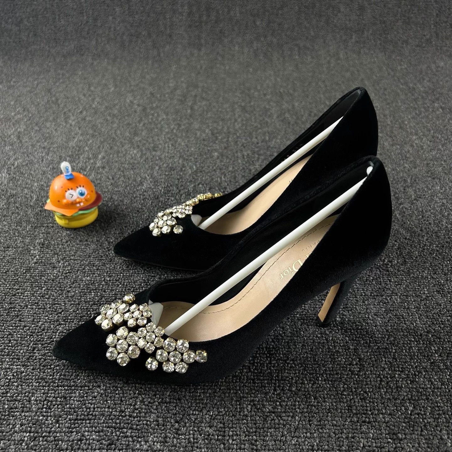 Dior Dior Black Velvet Crystal Heels EU 37.5 Size US 6.5 / IT 36.5 - 1 Thumbnail