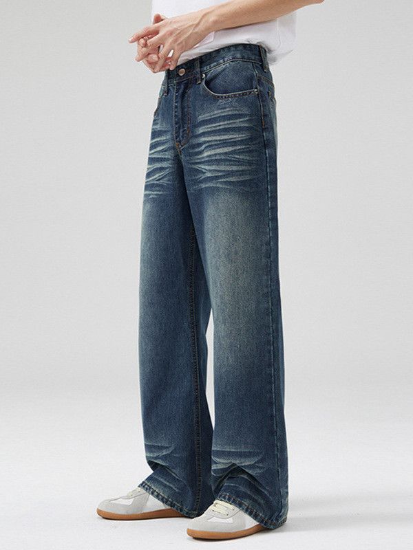 Japanese Brand Men's Retro Washed Whiskered Flared Jeans Y2K Size US 32 / EU 48 - 3 Thumbnail