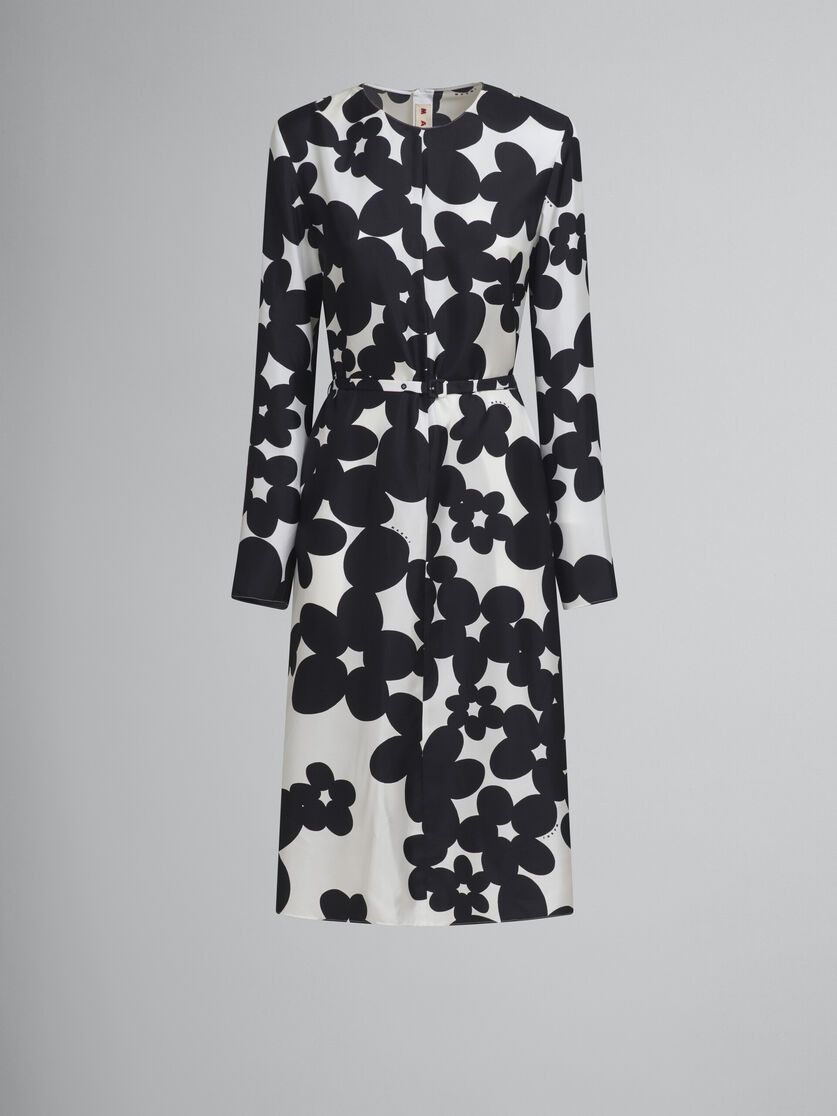 Marni o1f1d3z0326 Silk Twill Midi Dress in Black/White Size XL / US 12-14 / IT 48-50 - 1 Thumbnail