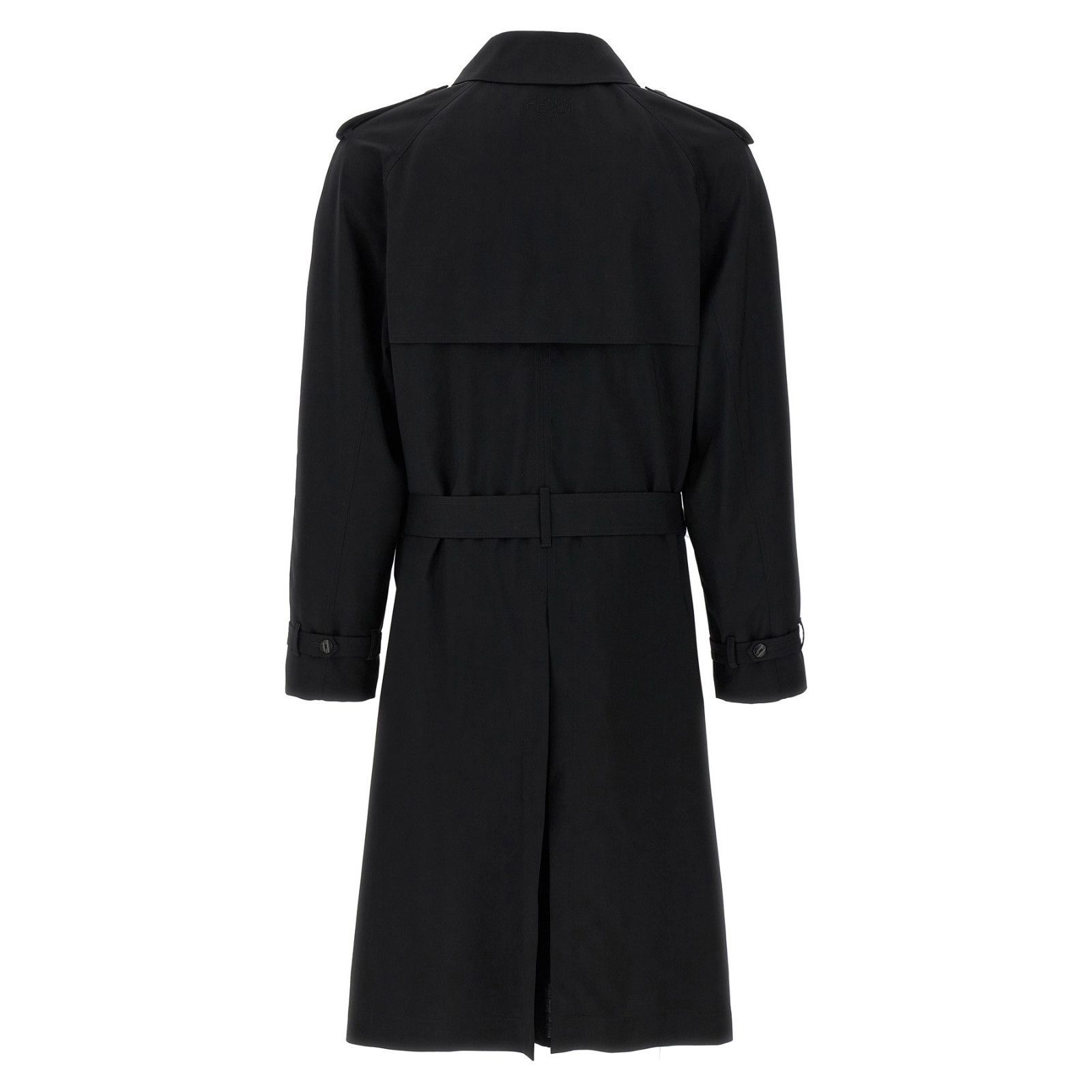 FENDI Double Breasted Black Wool Long Trench Coat New & Auth