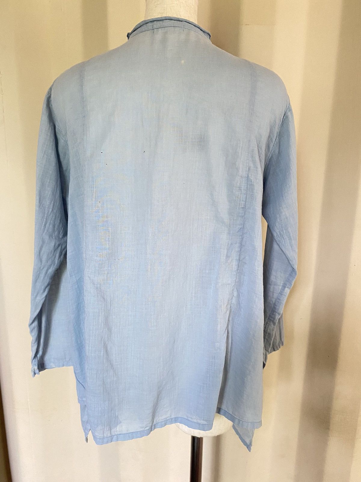 Issey Miyake Plantation Light Blue Pintuck Mandarin Collar Shirt Size ONE SIZE - 22 Thumbnail