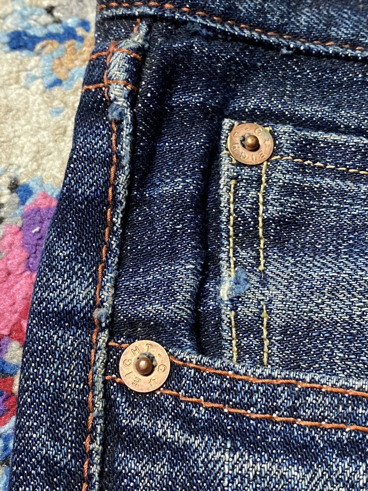 EIGHT-G × Japanese Brand × Vintage Eight G Lot 601 Rokumaru Vintage Style 15oz distressed & cut Size US 29 - 14 Thumbnail