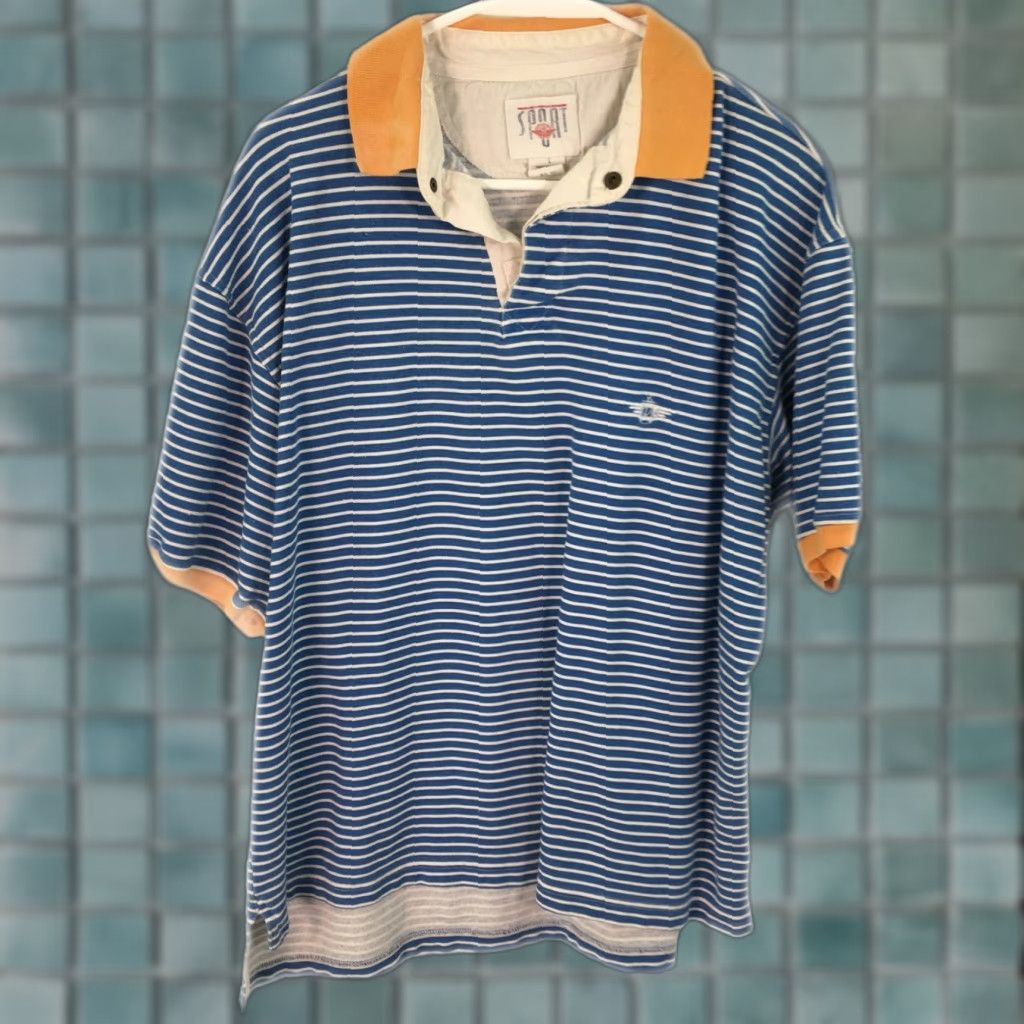 Dockers VINTAGE DOCKERS Polo Shirt Mens Size L Striped Blue Golf Polo T-Shirt 100% Cotton Country USA Made Size US L / EU 52-54 / 3 - 1 Thumbnail