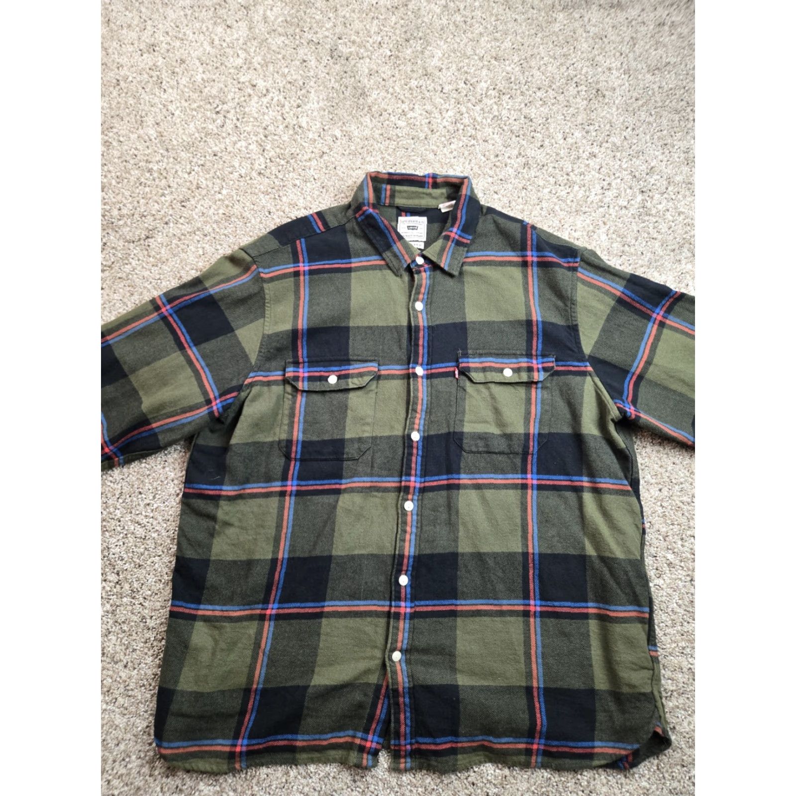 Levi's Levi's Jackson Worker Flannel Shirt XL Green Plaid Long Sleeve Relaxed Fit Mens Button-Up | Cotton Flannel | Vintage: No Size US XL / EU 56 / 4 - 4 Thumbnail