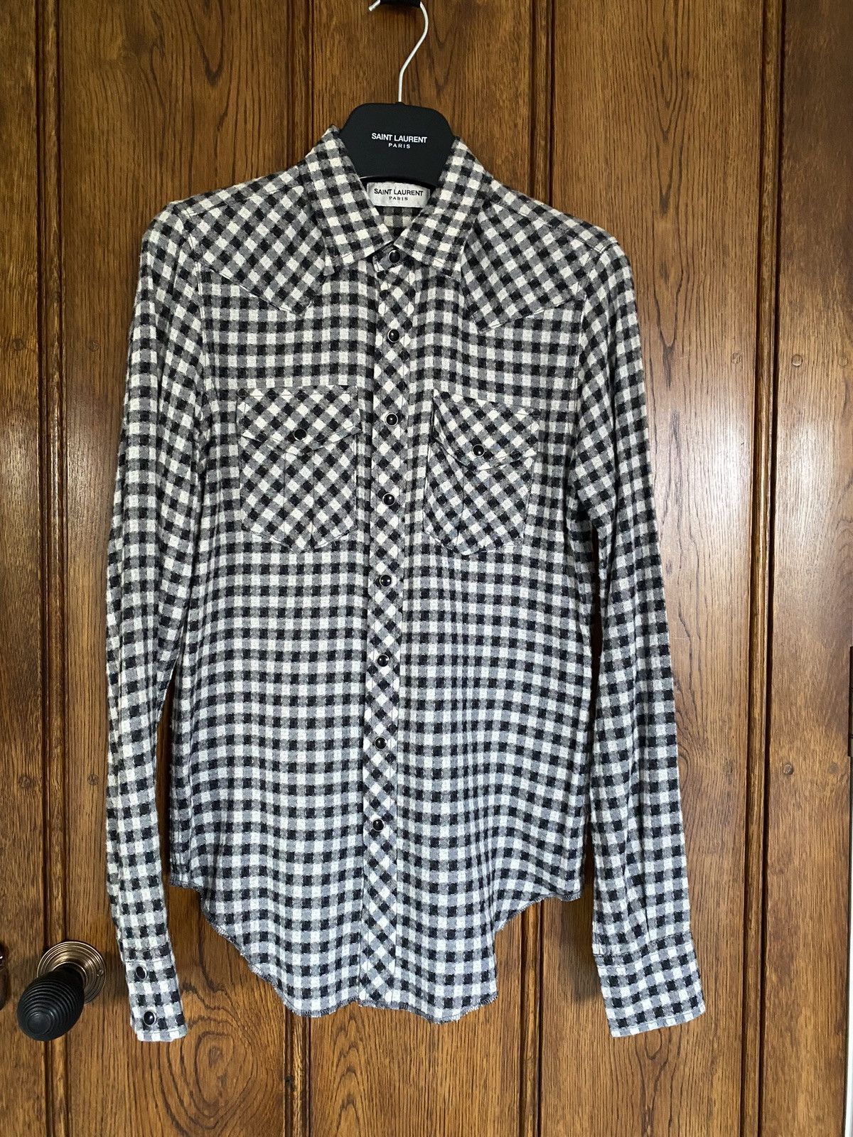 image of Saint Laurent Paris Ss20 Saint Laurent Western Black White Flannel Shirt Small, Men's
