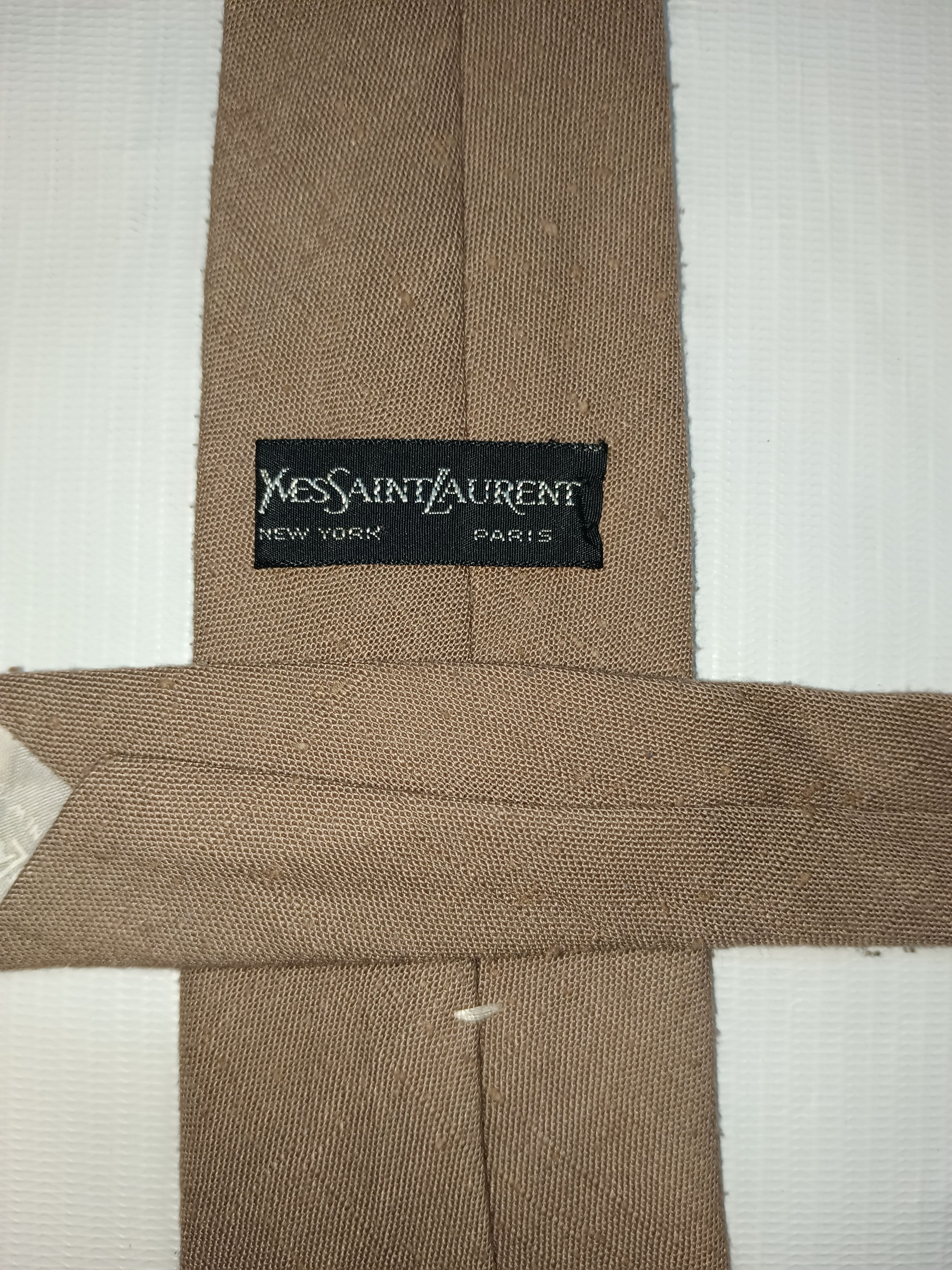 Vintage × Yves Saint Laurent YSL Yves Saint Laurent Vintage Camel Linen Wool Necktie Size ONE SIZE - 4 Thumbnail