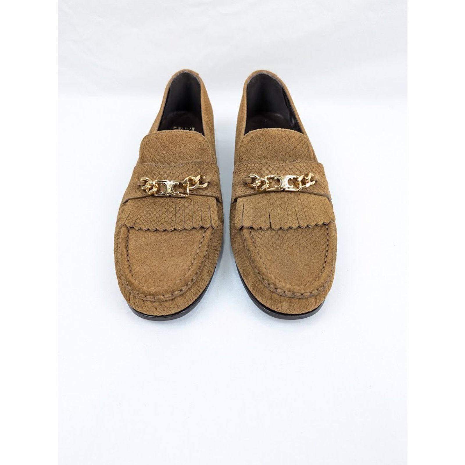 Celine o1rshd1 Lizard Stamped Suede Calfskin Loafers in Tan Size US 11 / EU 44 - 17 Thumbnail