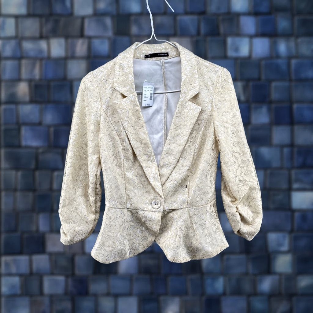 Vintage Maurices Blazer Jacket Women’s Yellow Floral Lace 1 Button Size S Vintage No Size S / US 4 / IT 40 - 1 Thumbnail