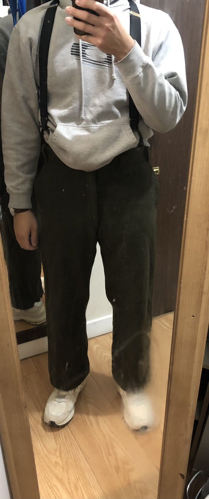 Japanese Brand × Vintage Wool 80s suspenders pants olive 31x28 Size US 30 / EU 46 - 1 Thumbnail