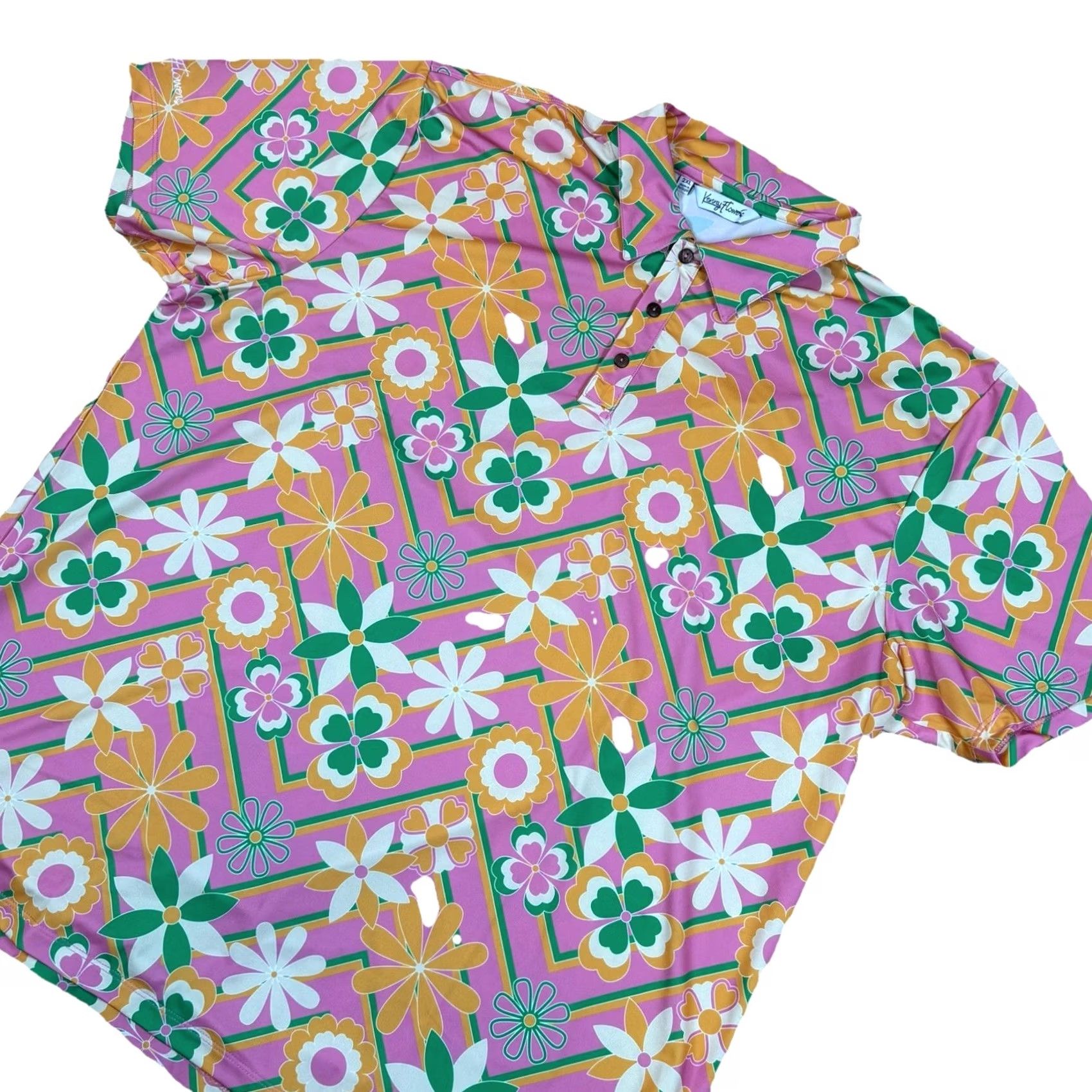 Vintage Kenny Flowers Polo Shirt Mens 2XL Pink Orange Floral Golf Stretch Shirt Size US XXL / EU 58 / 5 - 2 Thumbnail