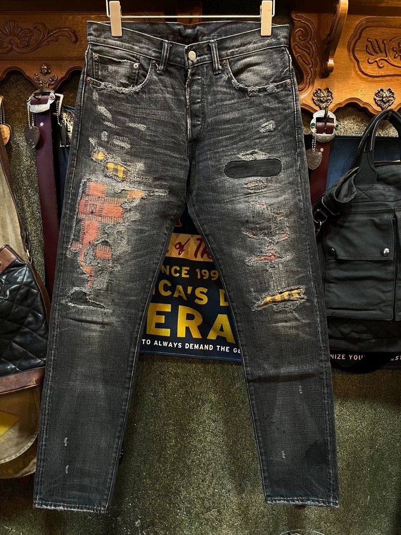 RRL Distressed Patch Denim Jeans - dmc