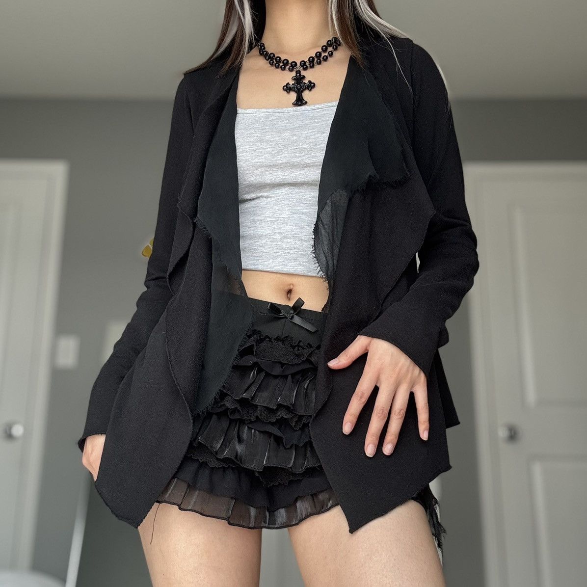 Bailey 44 Gothic Bailey44 Black Distressed Layered Drapey Cardigan Size S / US 4 / IT 40 - 10 Thumbnail