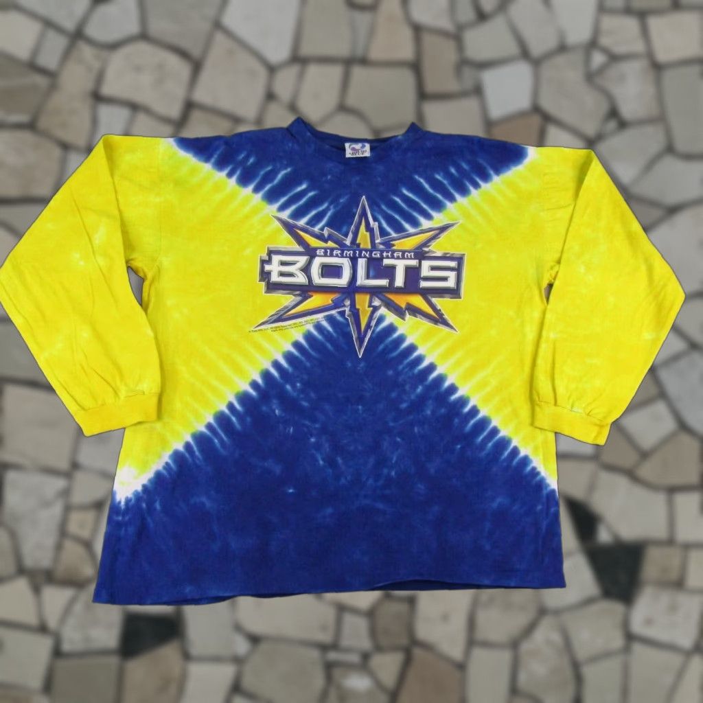 Liquid Blue Vintage Liquid Blue Birmingham Bolts XL Cotton Graphic Print T-Shirt Blue Yellow Tie Dye XFL Football Mens Size US XL / EU 56 / 4 - 1 Thumbnail